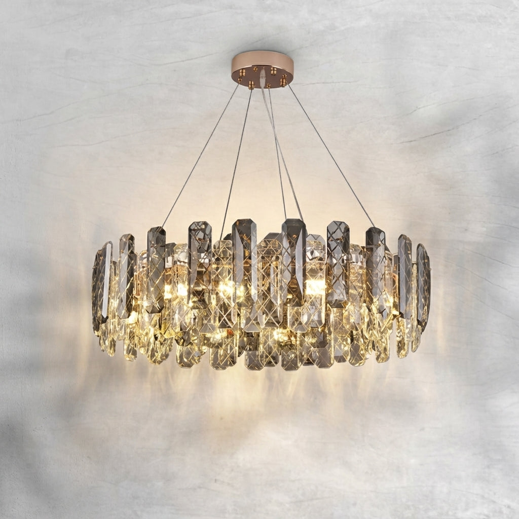 Riviko Aura Grand Round/Rectangle Chandelier with Smoky Gray K9 Crystal - Background Shot