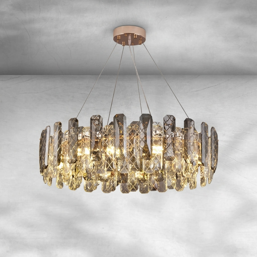 Riviko Aura Grand Round/Rectangle Chandelier with Smoky Gray K9 Crystal - Background Shot
