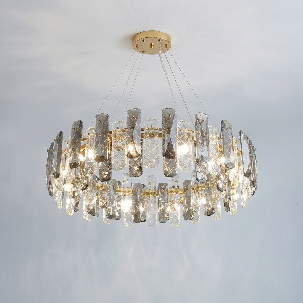 Riviko Aura Grand Round/Rectangle Chandelier with Smoky Gray K9 Crystal - Studio Shot