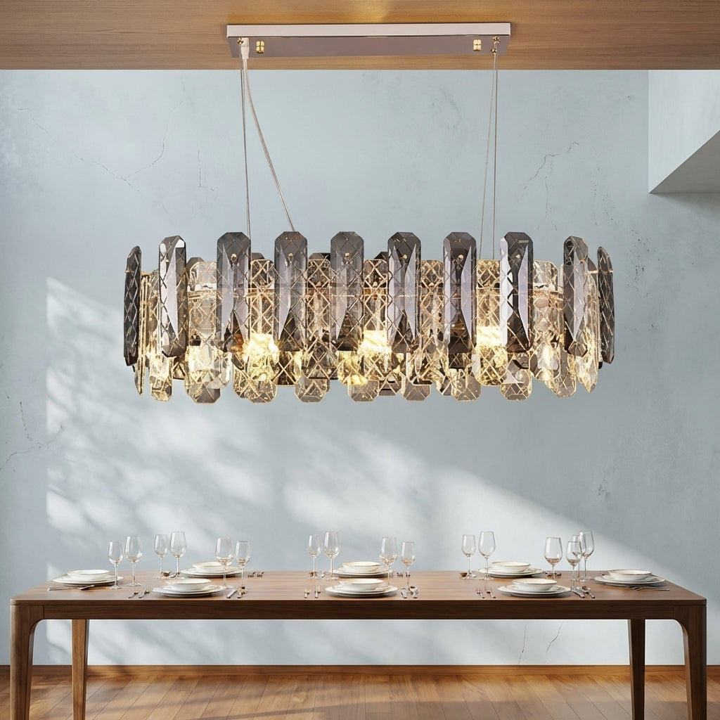 Riviko Aura Grand Round/Rectangle Chandelier with Smoky Gray K9 Crystal - Studio Shot