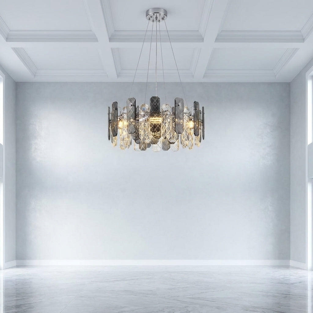 Riviko Aura Grand Round/Rectangle Chandelier with Smoky Gray K9 Crystal - Studio Shot