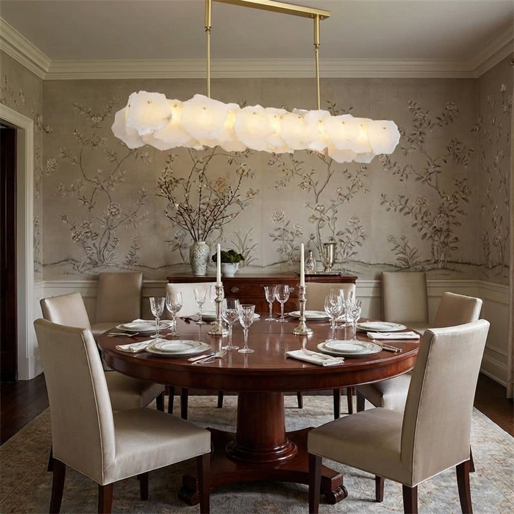 Riviko Aura Oval Chandelier with Rod, Dining Room Chandelier 47"x9" - formal American dining room