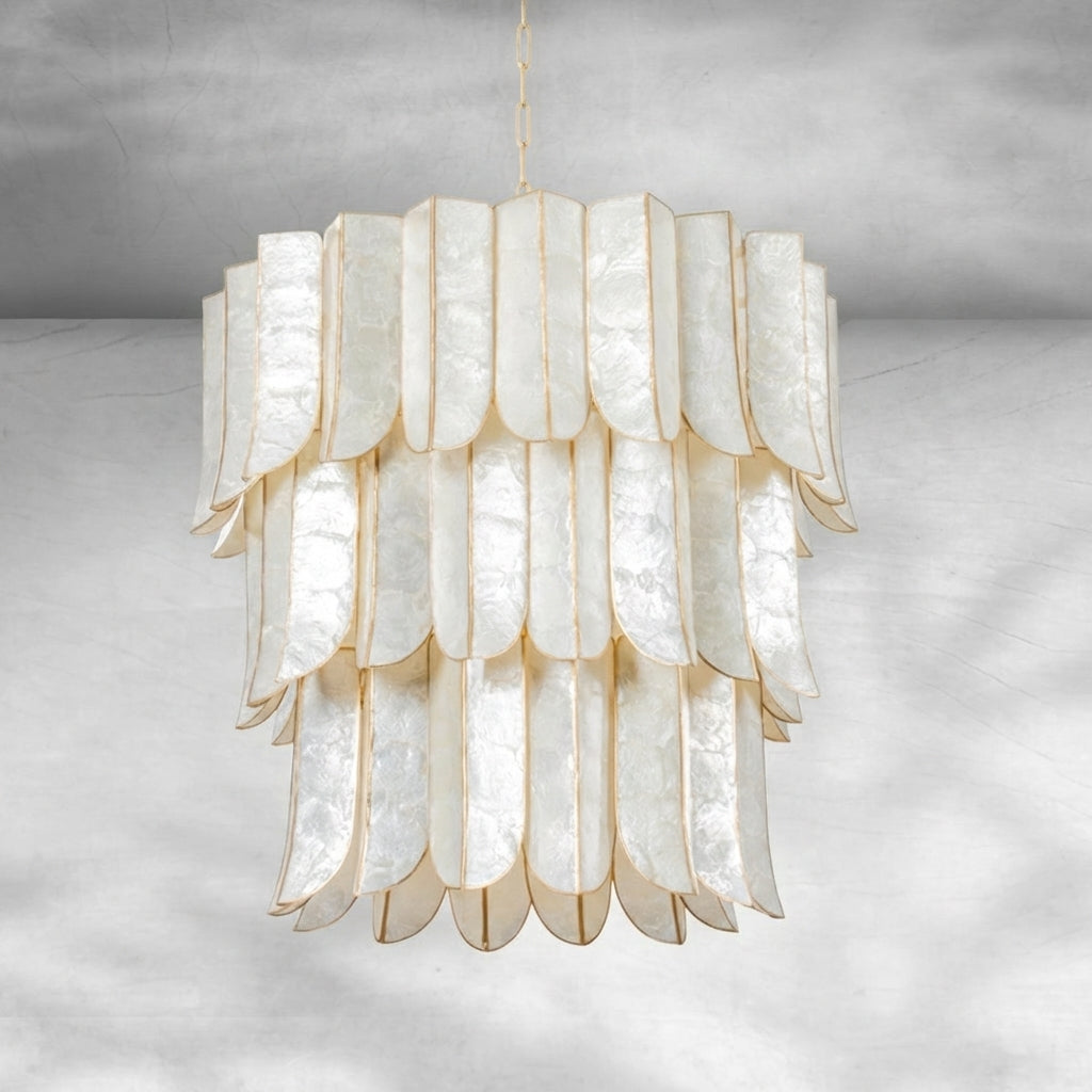 Riviko Opulent Cascade Chandelier with Capiz Shell Layers (2-Layer 22.75"L x 22.75"W x 21"H, 3-Layer 31.5"L x 31.5"W x 30.5"H, 5-Layer 39.5"L x 39.5"W x 46.5"H) - Background Shot
