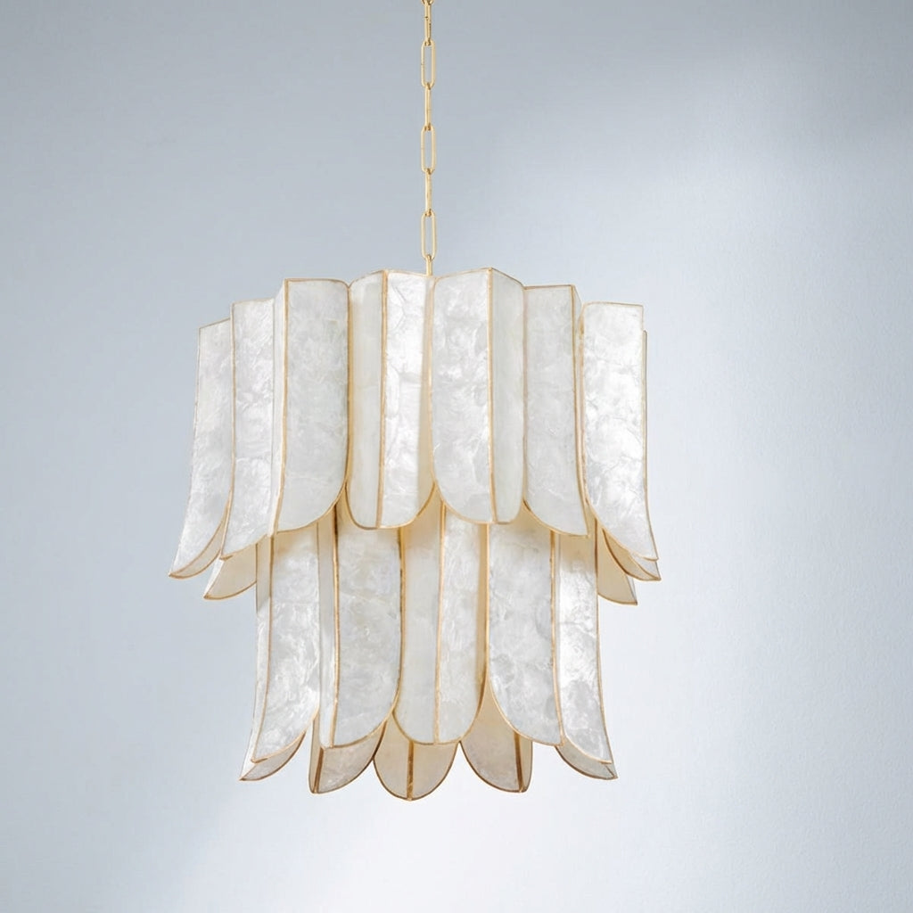 Riviko Opulent Cascade Chandelier with Capiz Shell Layers (2-Layer 22.75"L x 22.75"W x 21"H, 3-Layer 31.5"L x 31.5"W x 30.5"H, 5-Layer 39.5"L x 39.5"W x 46.5"H) - Studio Shot