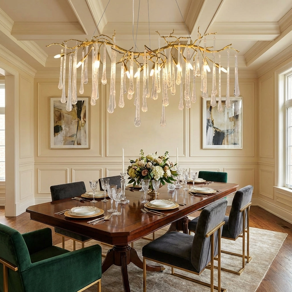 Riviko Verdant Cascade Branch Chandeliers L 33.5"(85cm) x W 15.7"(40cm) x H 19.7"(50cm), L 41.3"(105cm) x W 17.7"(45cm) x H 25.6"(65cm), L 49.2"(125cm) x W 17.7"(45cm) x H 25.6"(65cm), L 59.1"(150cm) x W 17.7"(45cm) x H 25.6"(65cm), L 70.9"(180cm) x W 17.7"(45cm) x H 25.6"(65cm) - Studio Shot