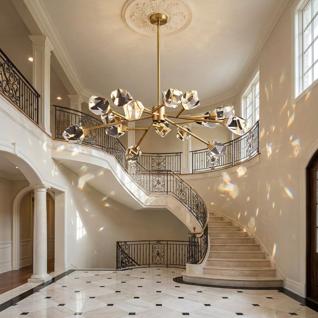 Riviko Radiant Cascade K9 Crystal Chandelier 28.7"D x 17.7"H (9-Light) - grand American estate foyer