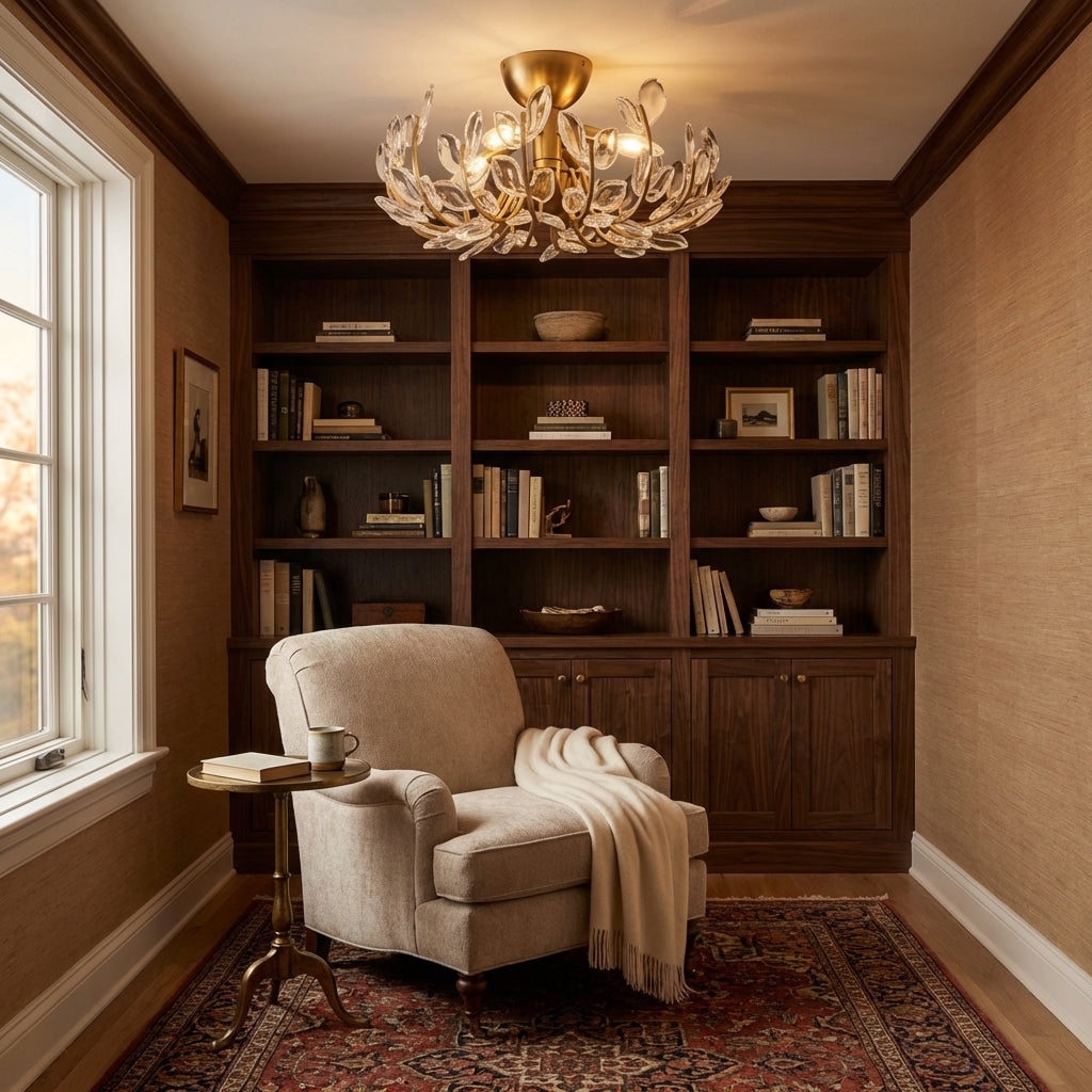 Riviko Adela Flushmount - cozy American reading nook by a window