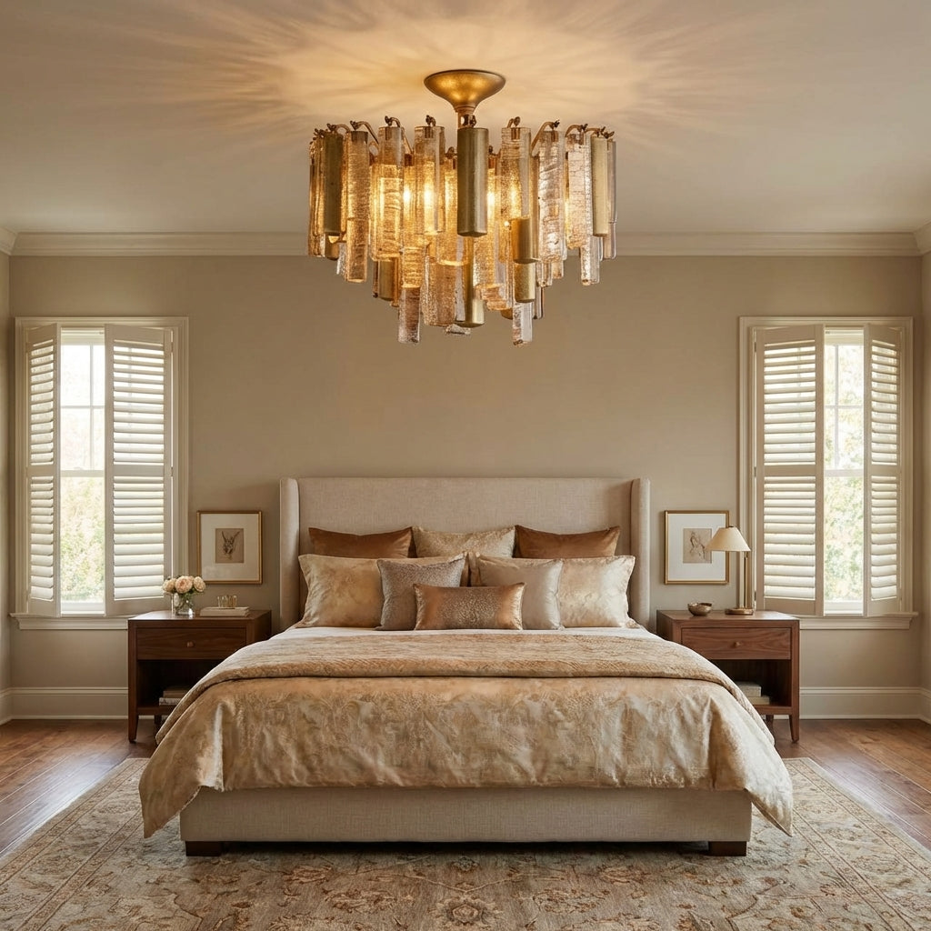 Riviko Neveau Sculpted Round Flush Mount - American master bedroom with standard ceiling