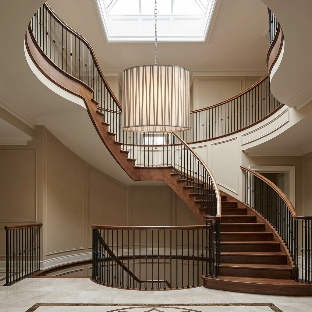 Riviko Aura Sphere Glass Pendant - dramatic American stairwell with three-story void