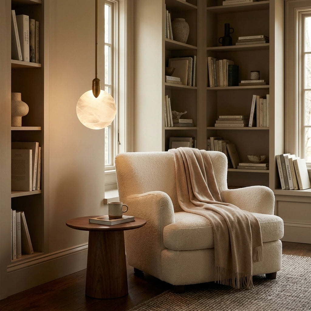 Riviko Radiant Petal Single Pendant - cozy American reading nook by a window