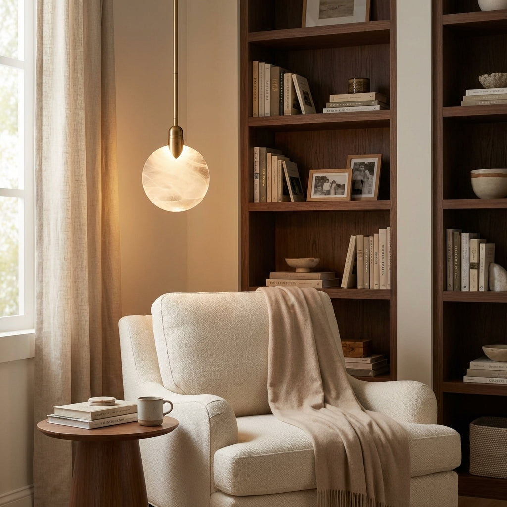 Riviko Radiant Petal Single Pendant - cozy American reading nook by a window
