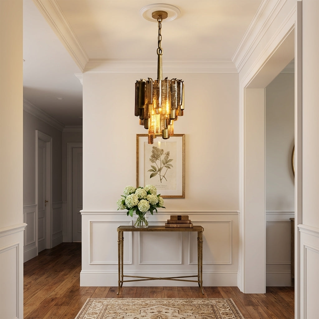 Riviko Veridian Bloom Glass Pendant - elegant American entryway with 10-foot ceiling
