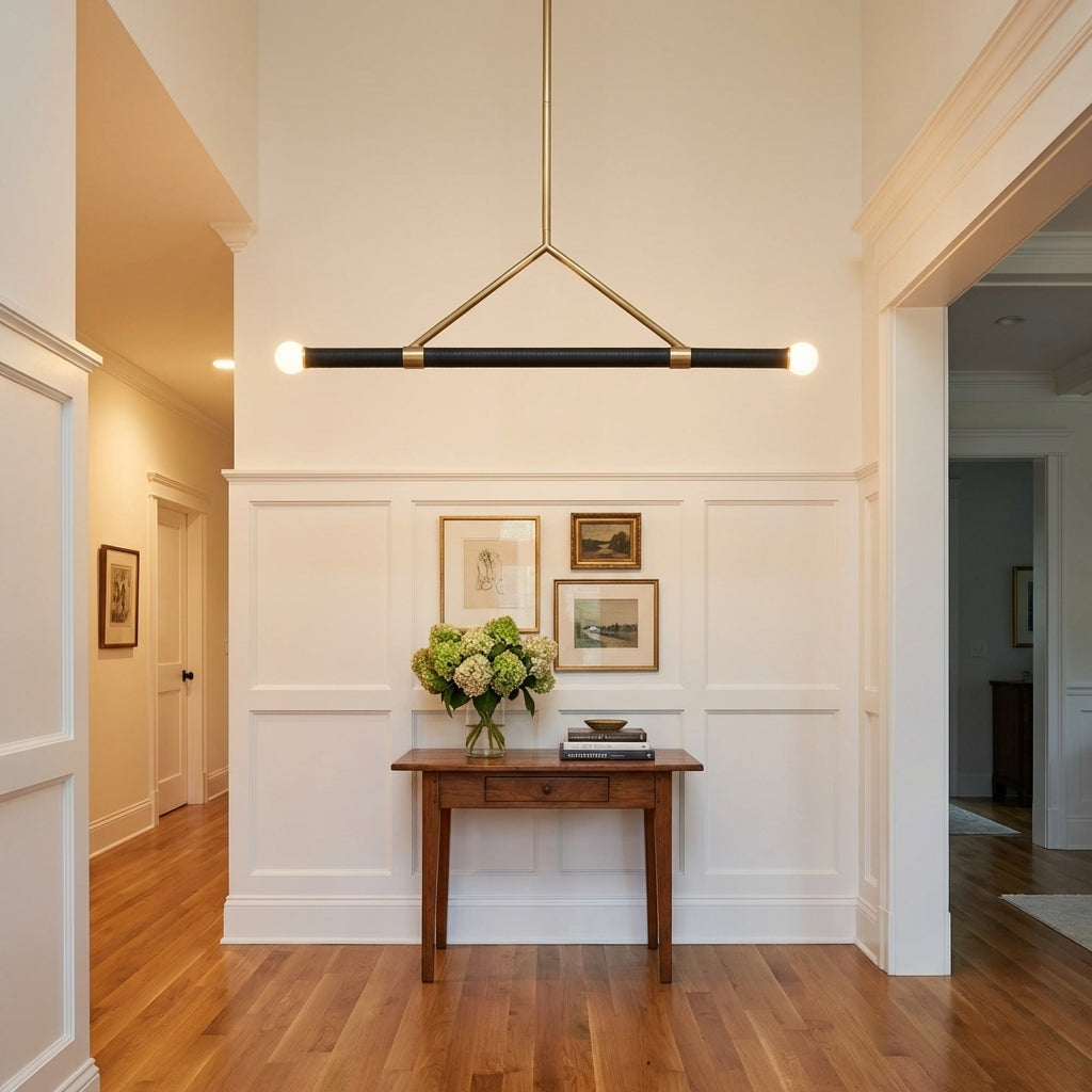 Riviko Artisan Leather Accent Pendant - elegant American entryway with 10-foot ceiling