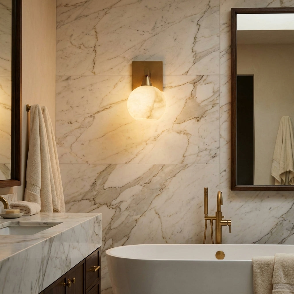 Riviko Alabaster Luminous Wall Sconce 1-Light - luxury American master bathroom