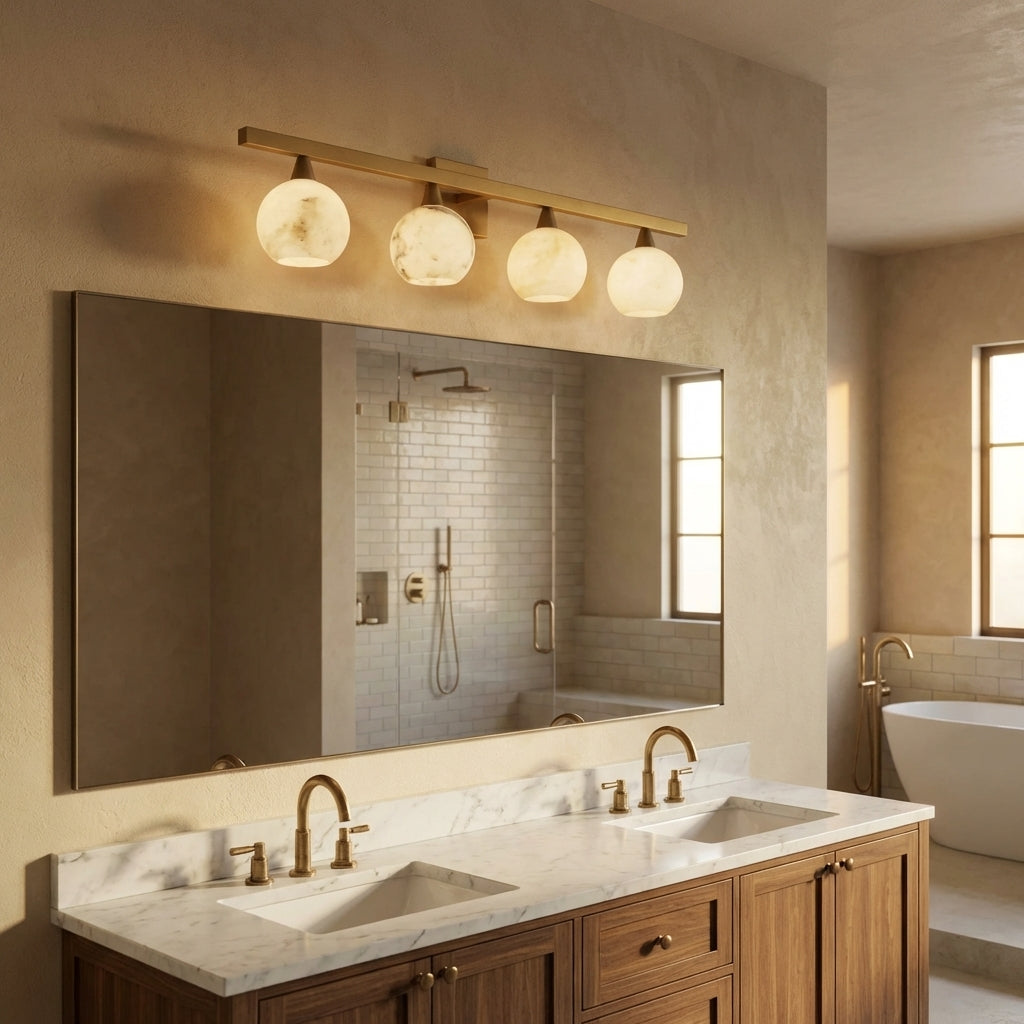 Riviko Alabaster Radiance 4-Light Wall Sconce - American transitional great room with cathedral ceiling