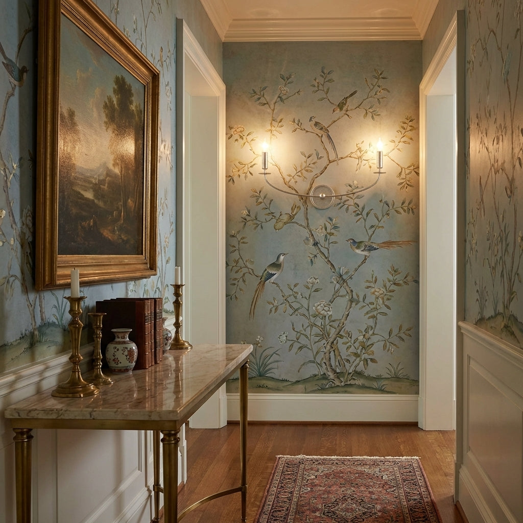 Riviko Veridian Leaf 2-Light Wall Sconce - sophisticated American hallway alcove