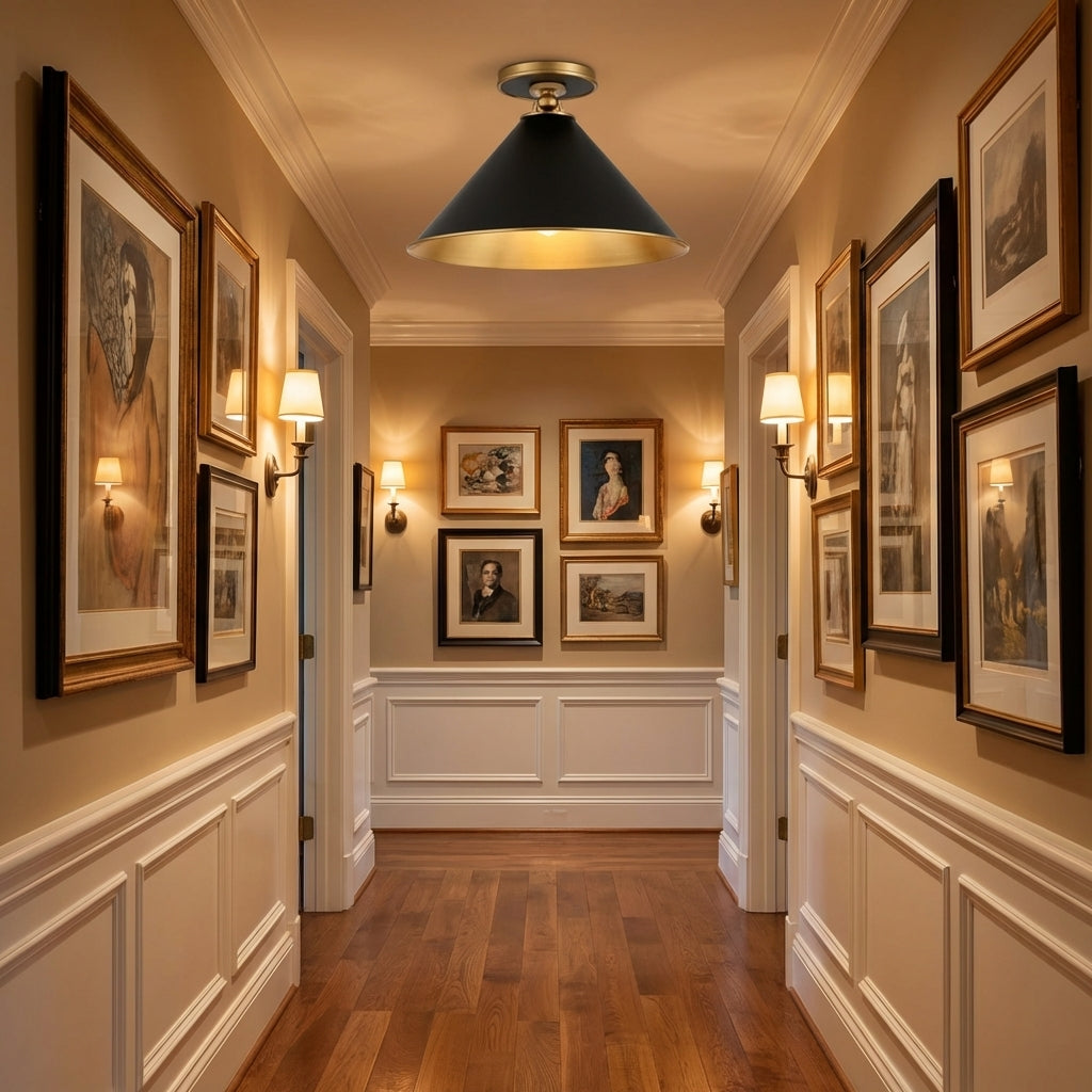 Riviko Aura Sol Single-Light Wall Sconce - American hallway gallery