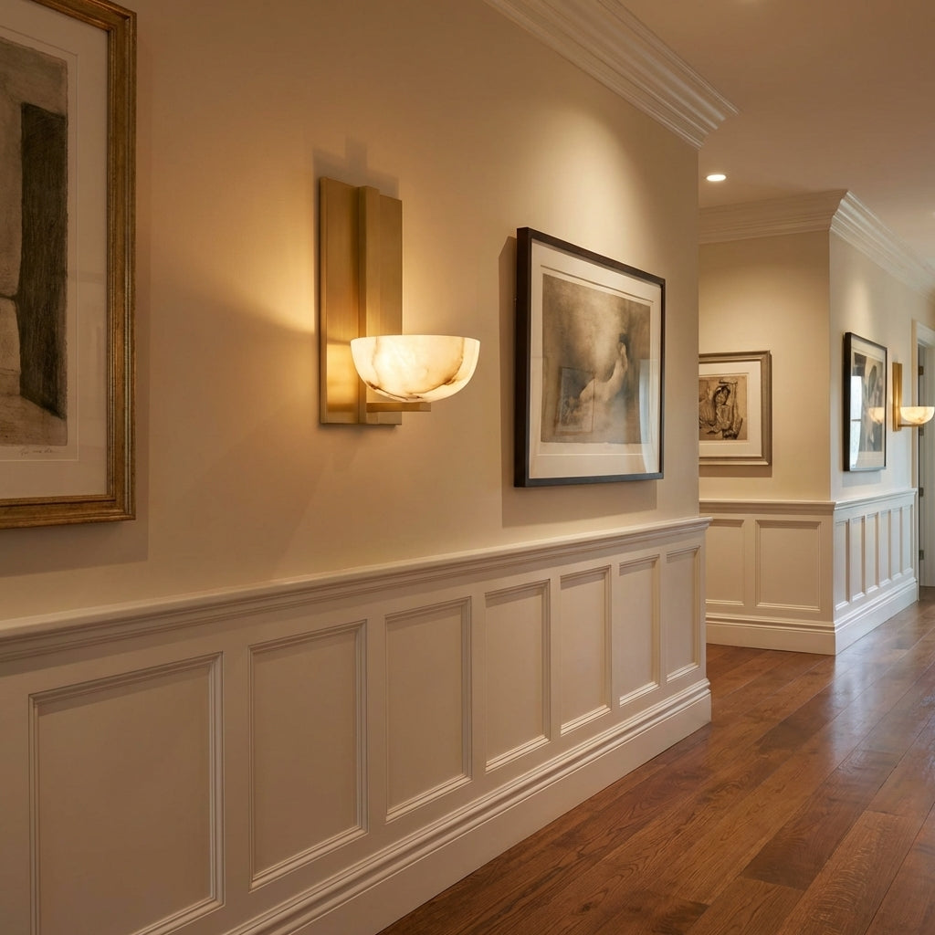 Riviko Alabaster Radiance Wall Sconce - American hallway gallery