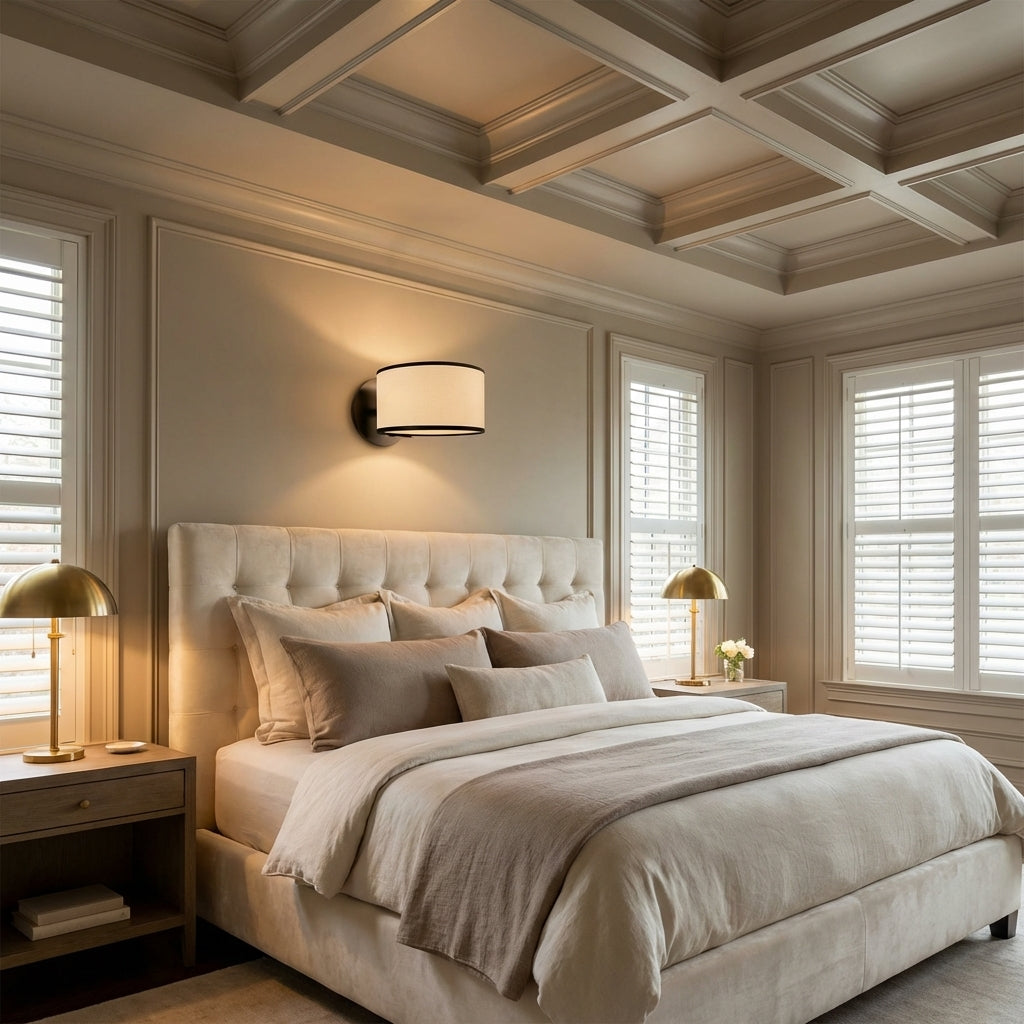 Riviko Aura Beam Adjustable Sconce - American master bedroom with coffered ceiling
