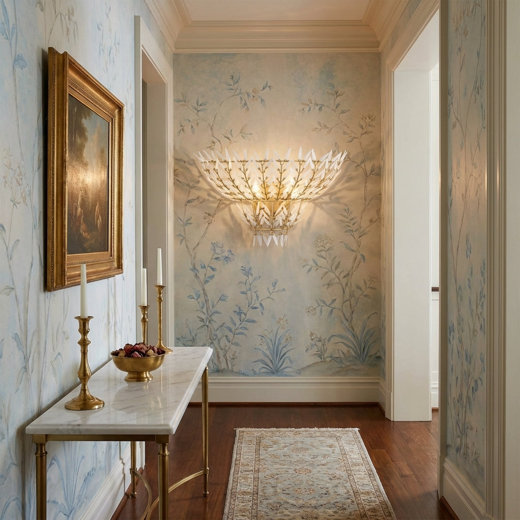 Riviko Veridian Bloom Wall Sconce - sophisticated American hallway alcove
