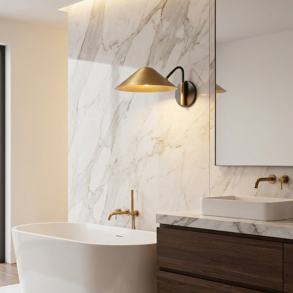 Riviko Heritage Brass Wall Sconce - luxury American master bathroom