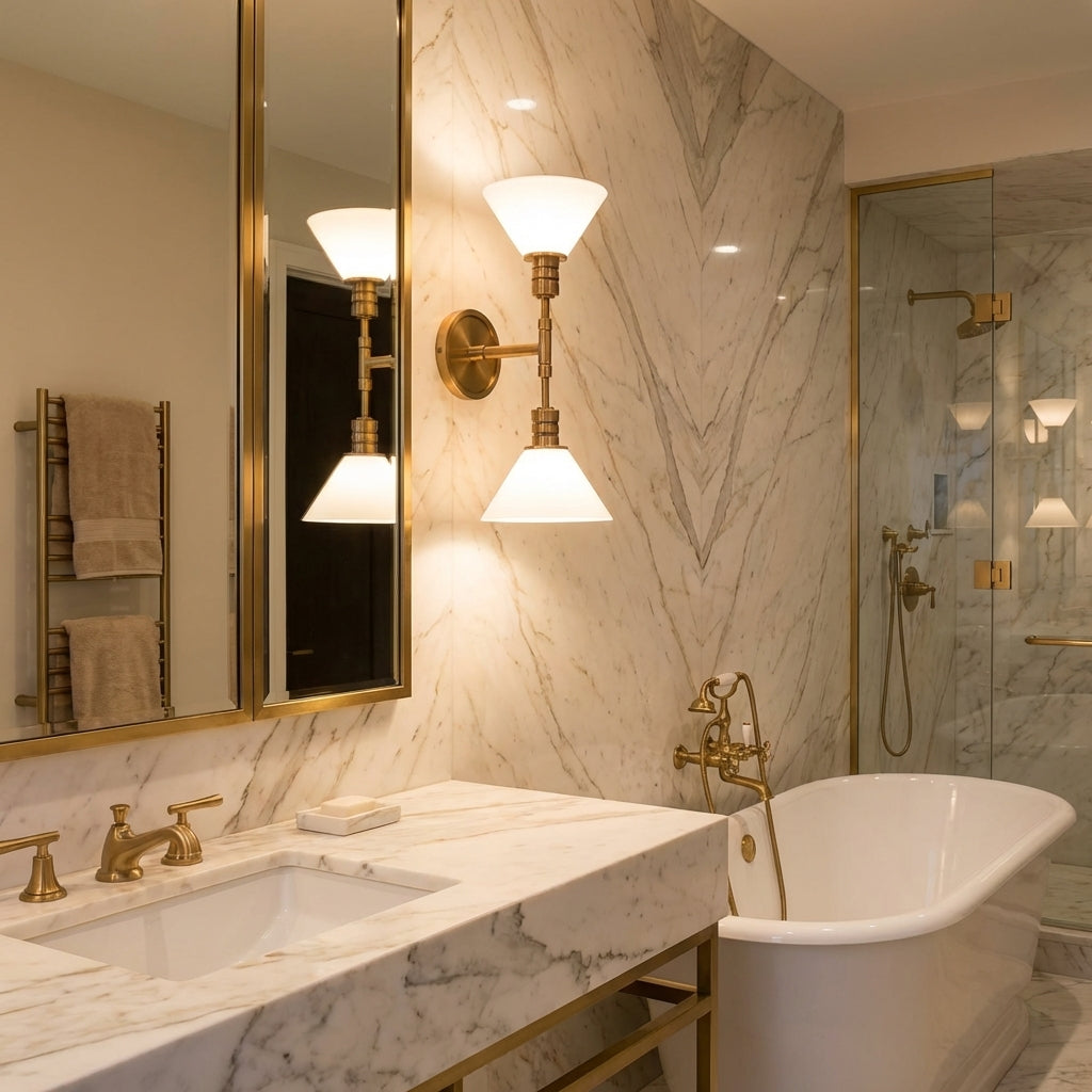 Riviko Aura Double Wall Sconce - luxury American master bathroom