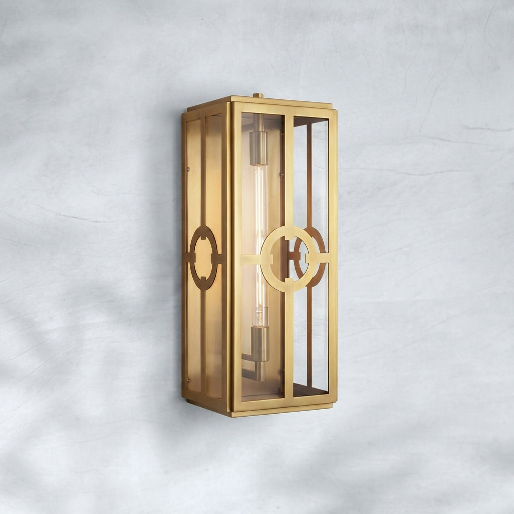 Riviko Veridian Brass Outdoor Sconce - Background Shot