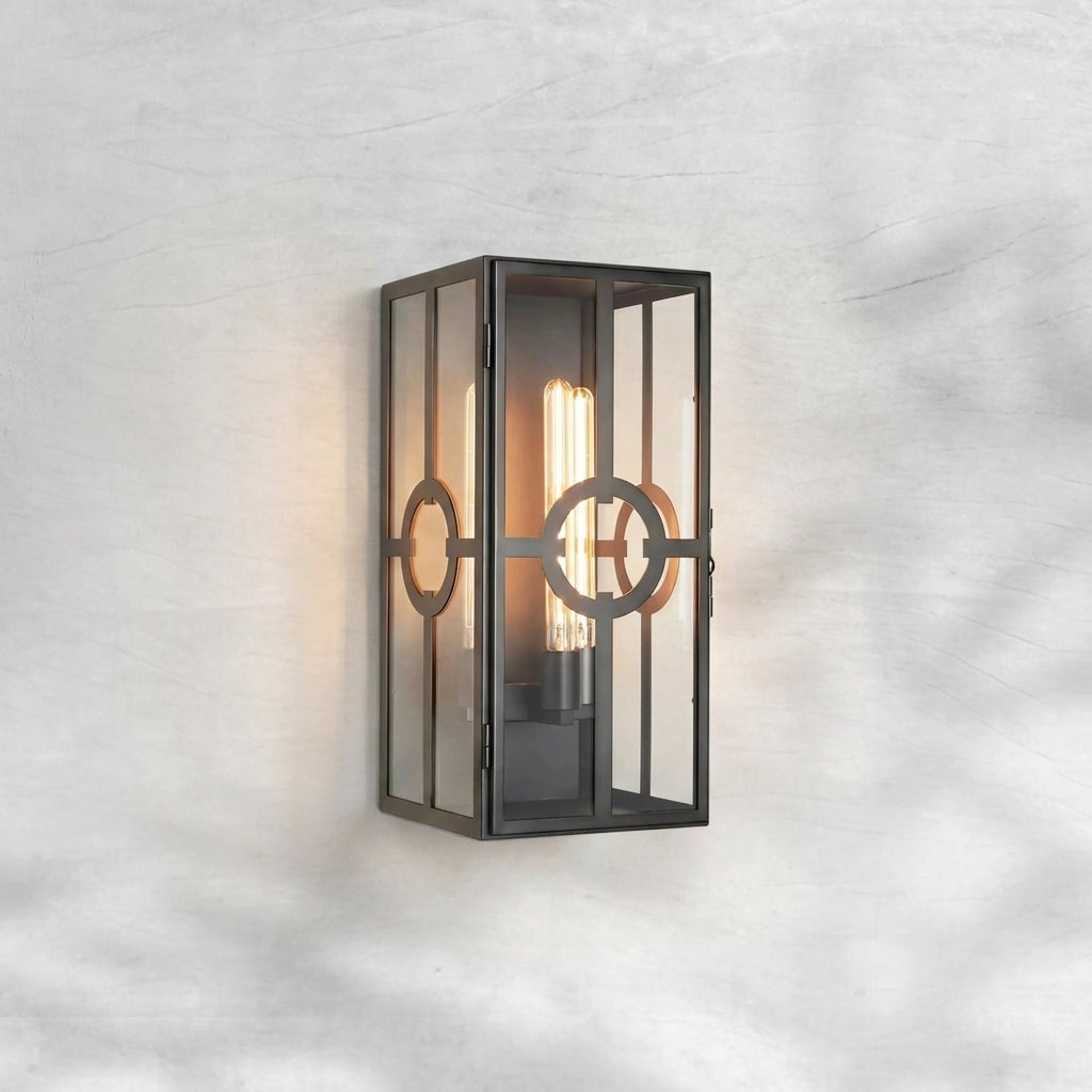Riviko Veridian Brass Outdoor Sconce - Background Shot