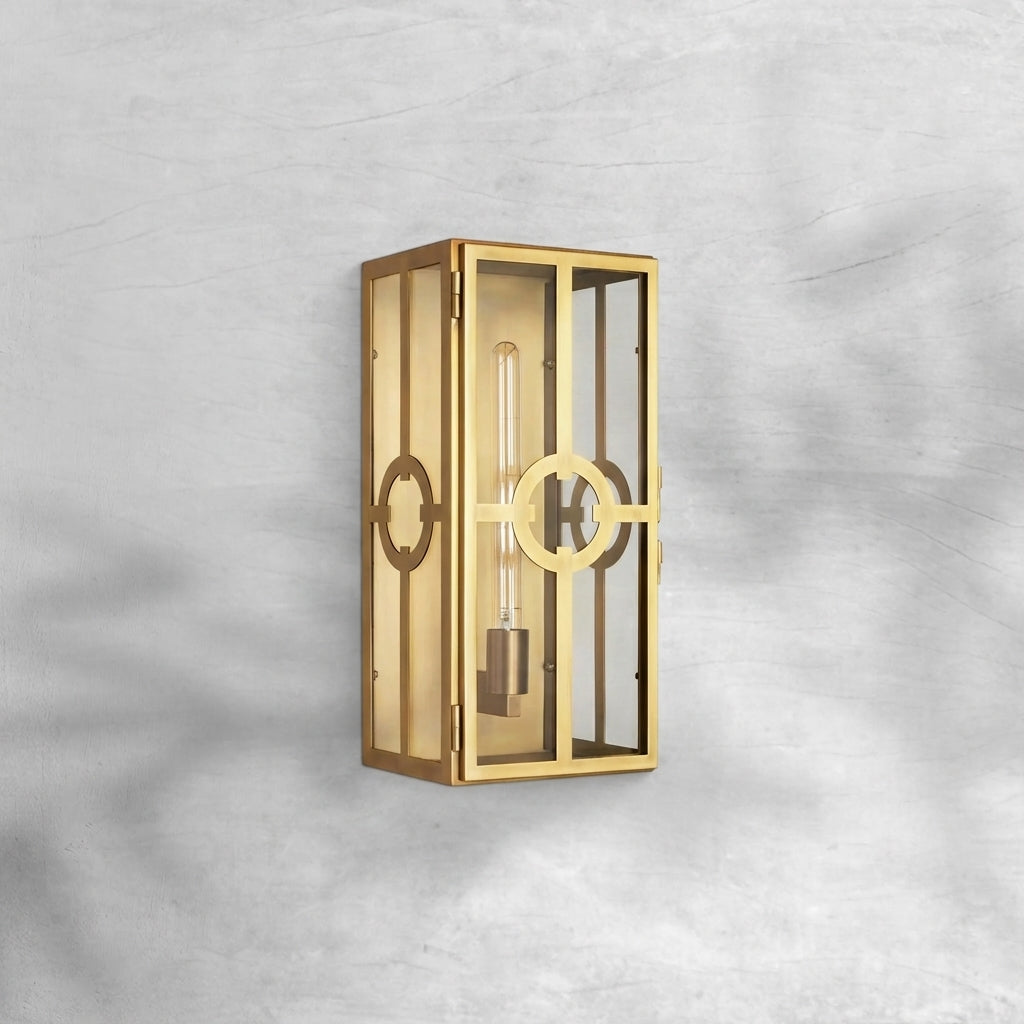Riviko Veridian Brass Outdoor Sconce - Background Shot