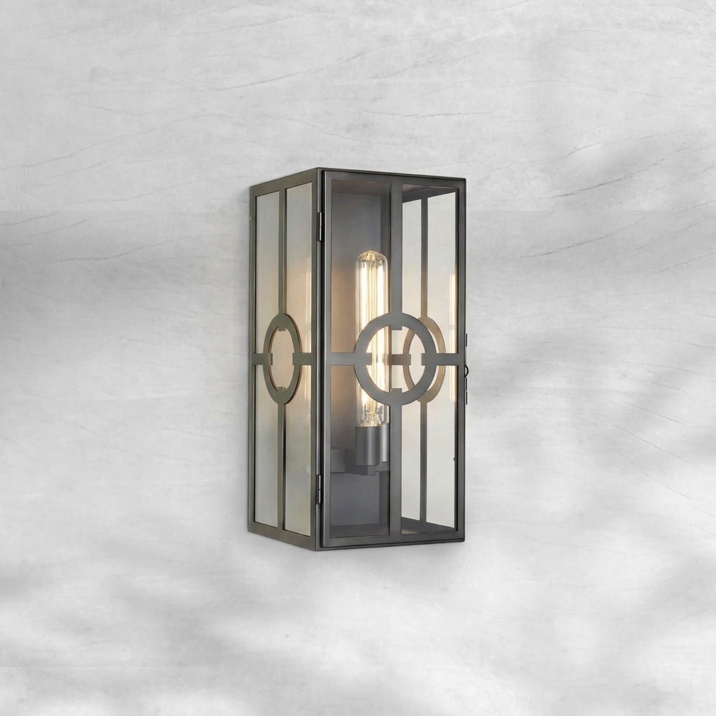 Riviko Veridian Brass Outdoor Sconce - Background Shot
