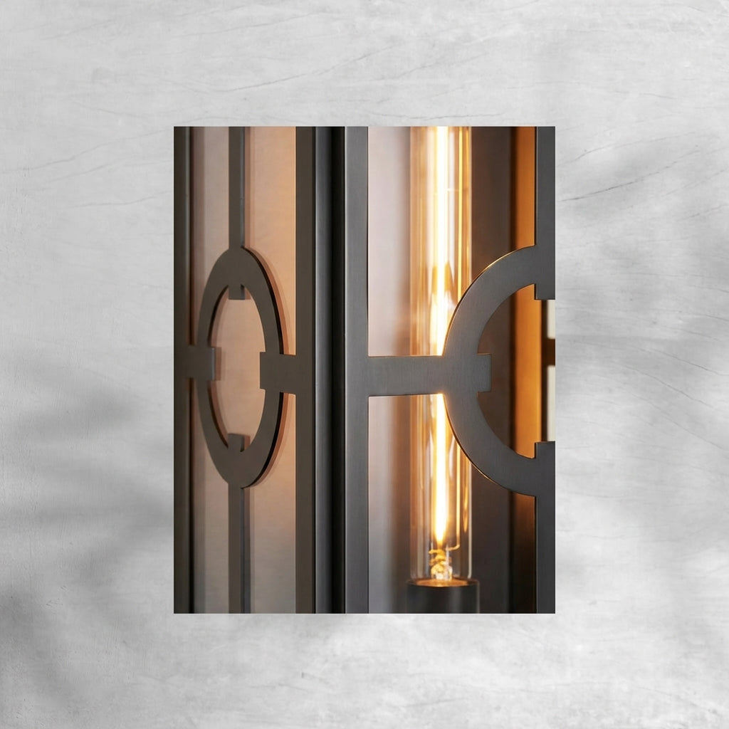 Riviko Veridian Brass Outdoor Sconce - Background Shot