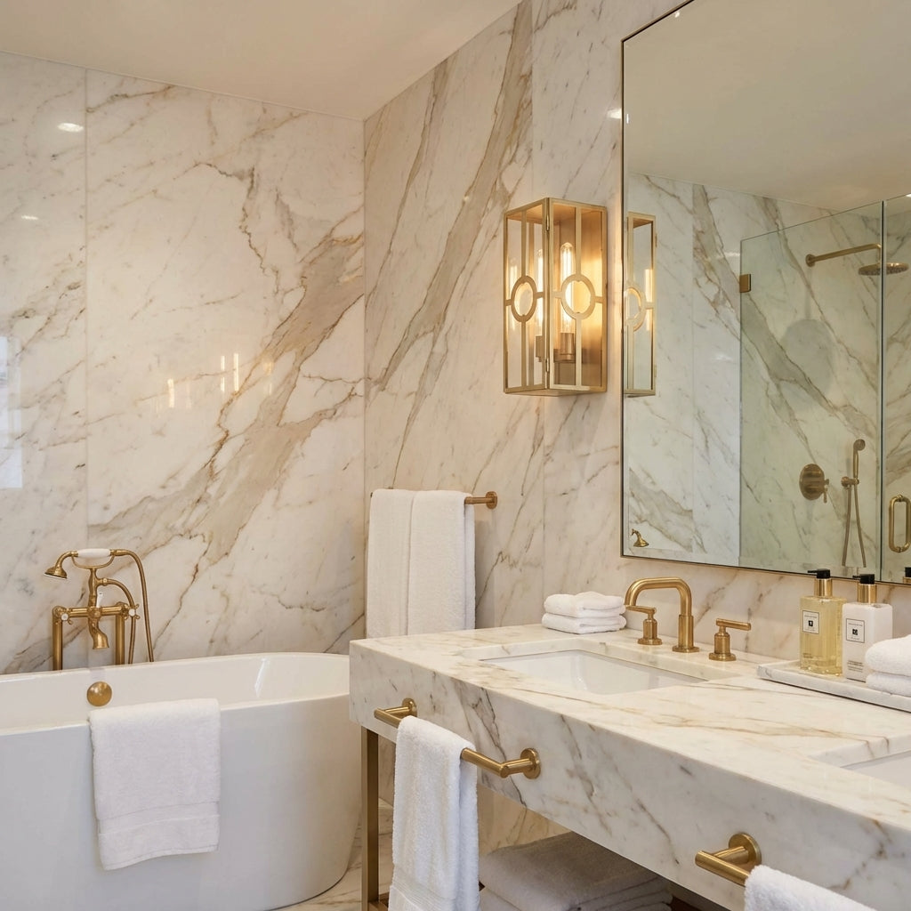 Riviko Veridian Brass Outdoor Sconce - luxury American master bathroom
