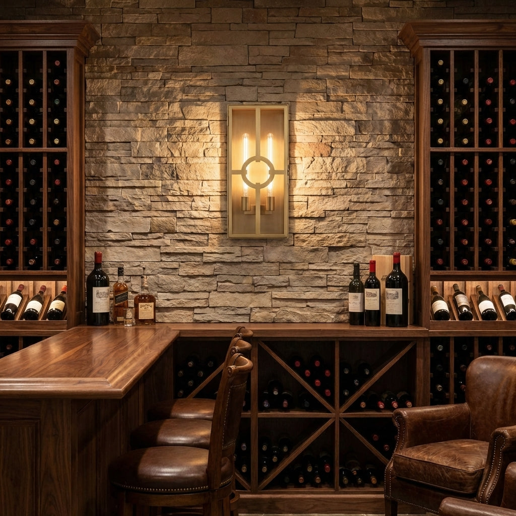 Riviko Veridian Brass Outdoor Sconce - luxury American wine room