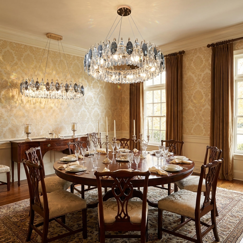 Riviko Radiant Faceted Crystal Chandelier - formal American dining room