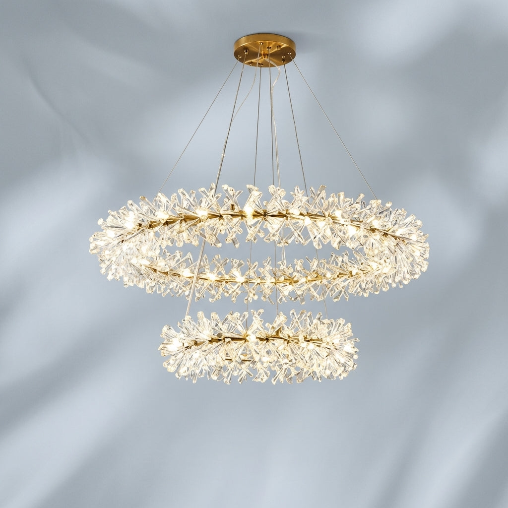 Riviko LG Rock 2 Wheel Frozen Ice Crystal Chandelier Light - Studio Shot