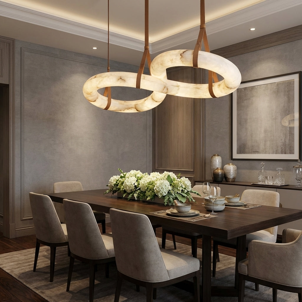 Riviko Aura Curve Alabaster Chandelier - grand American foyer with two-story ceiling