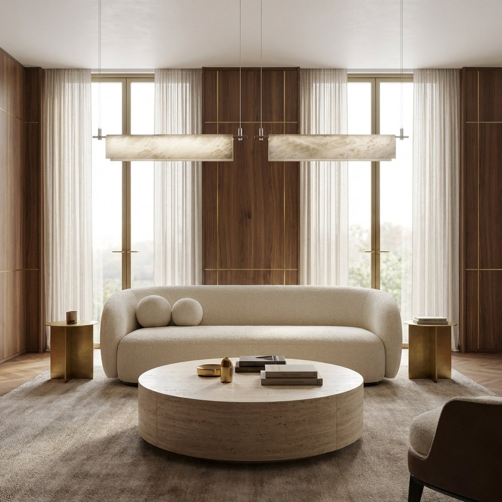 Riviko Opulent Alabaster Linear LED Chandelier - Scene
