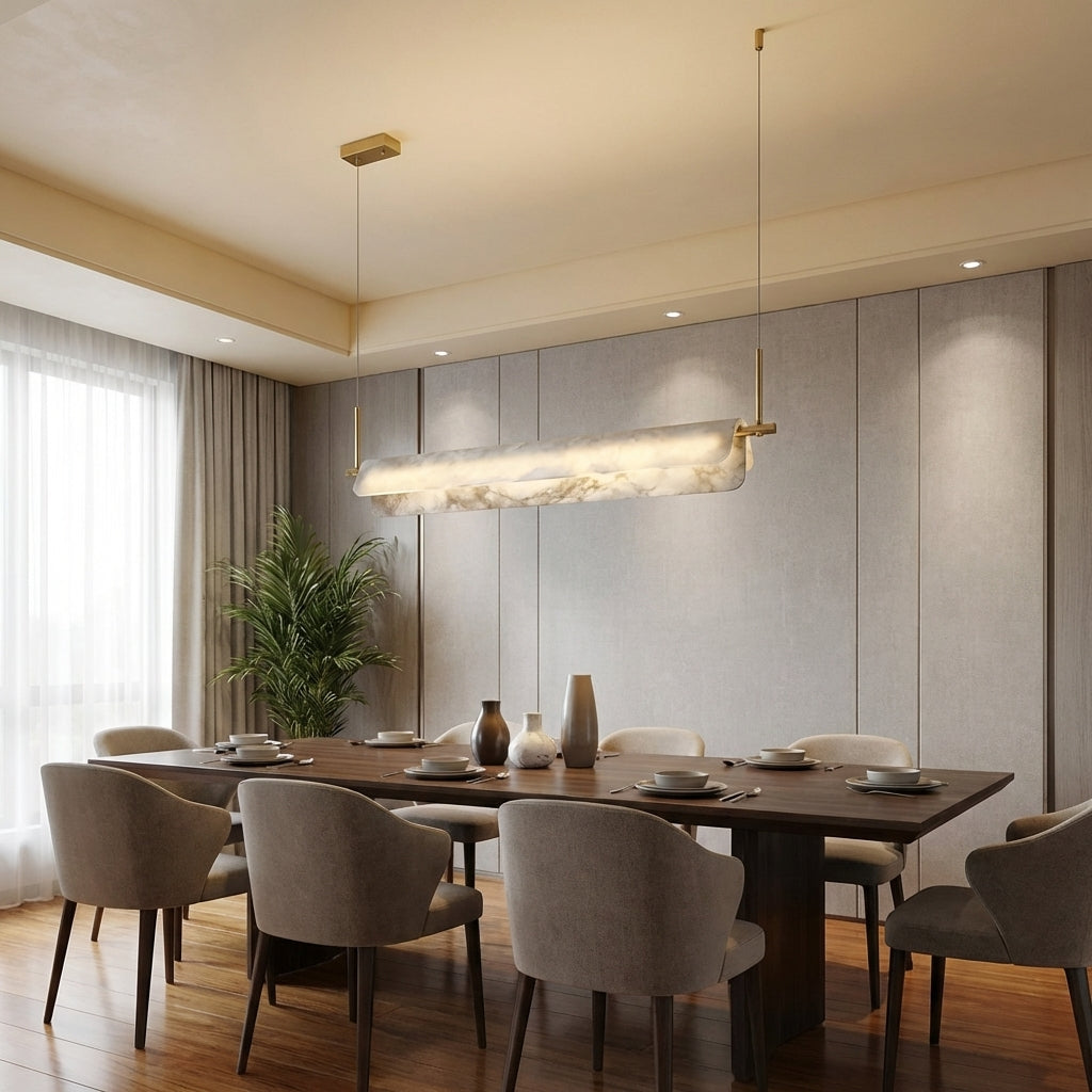 Riviko Opulent Alabaster Linear LED Chandelier - Studio Shot