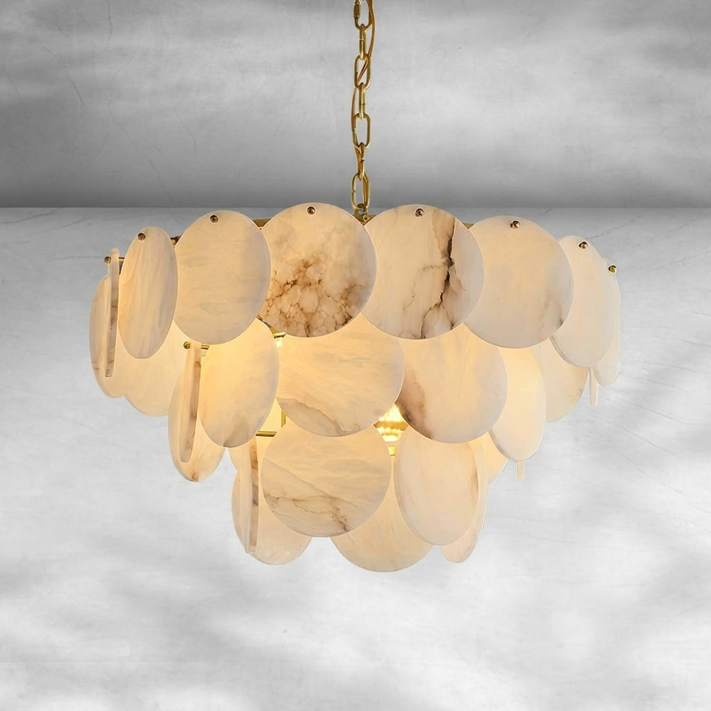 Riviko Opulent Alabaster Shell Brass Chandelier - Background Shot