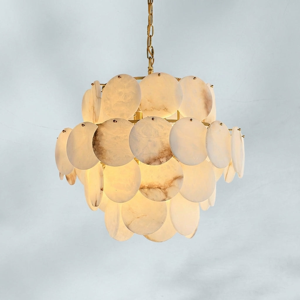 Riviko Opulent Alabaster Shell Brass Chandelier - Background Shot