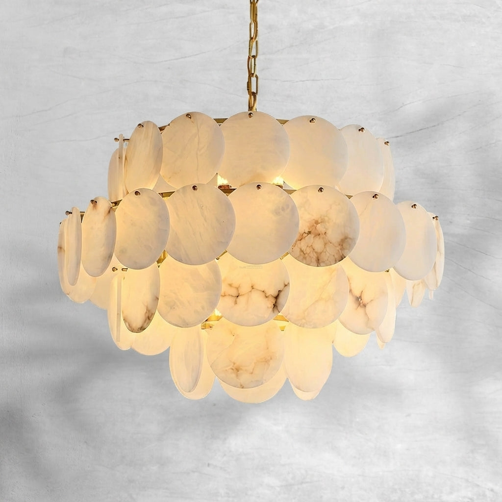 Riviko Opulent Alabaster Shell Brass Chandelier - Background Shot