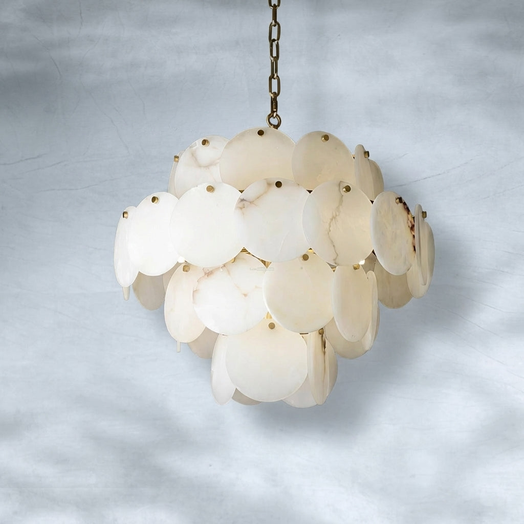 Riviko Opulent Alabaster Shell Brass Chandelier - Background Shot