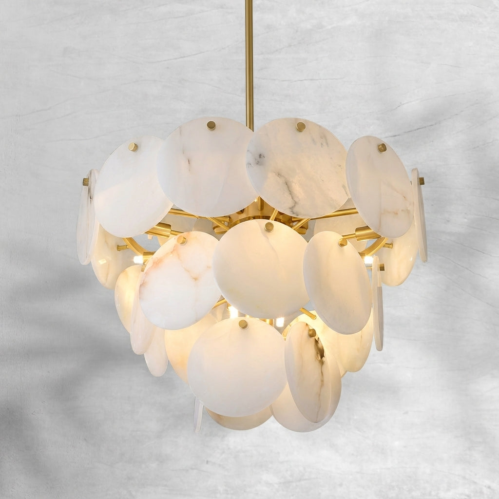 Riviko Opulent Alabaster Shell Brass Chandelier - Background Shot