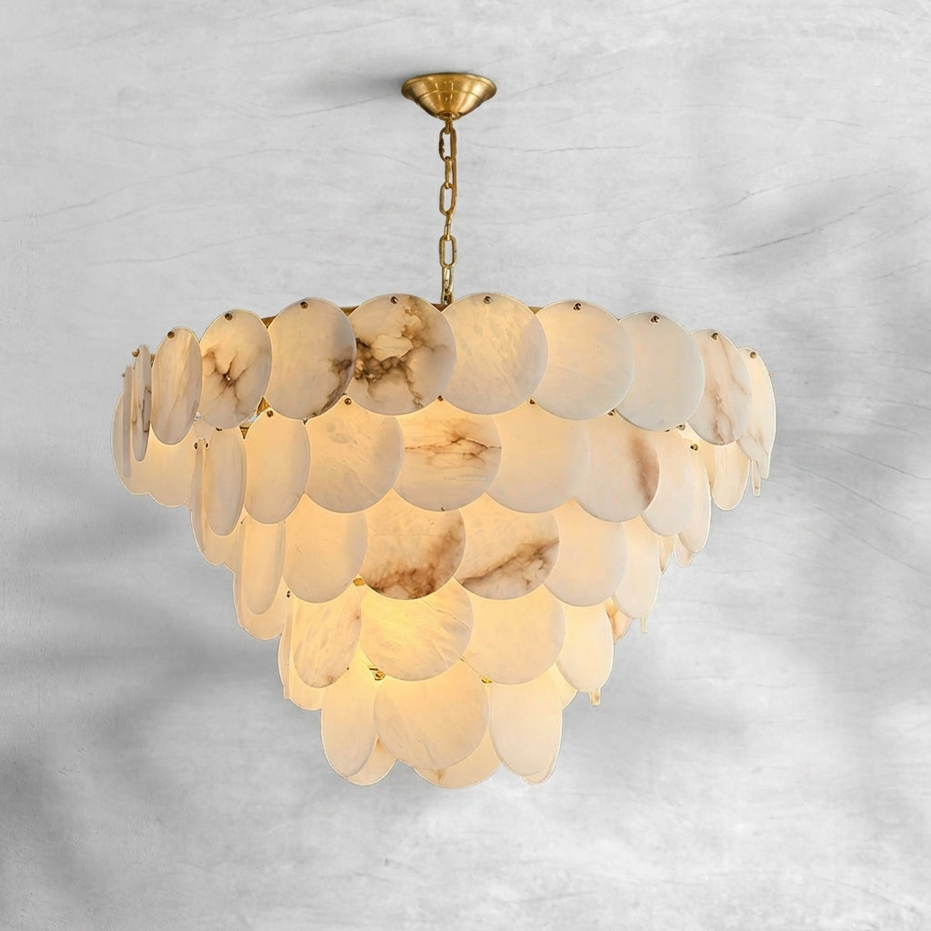 Riviko Opulent Alabaster Shell Brass Chandelier - Background Shot