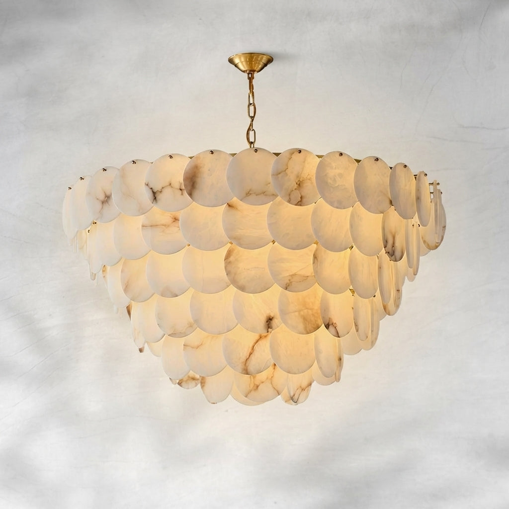 Riviko Opulent Alabaster Shell Brass Chandelier - Background Shot