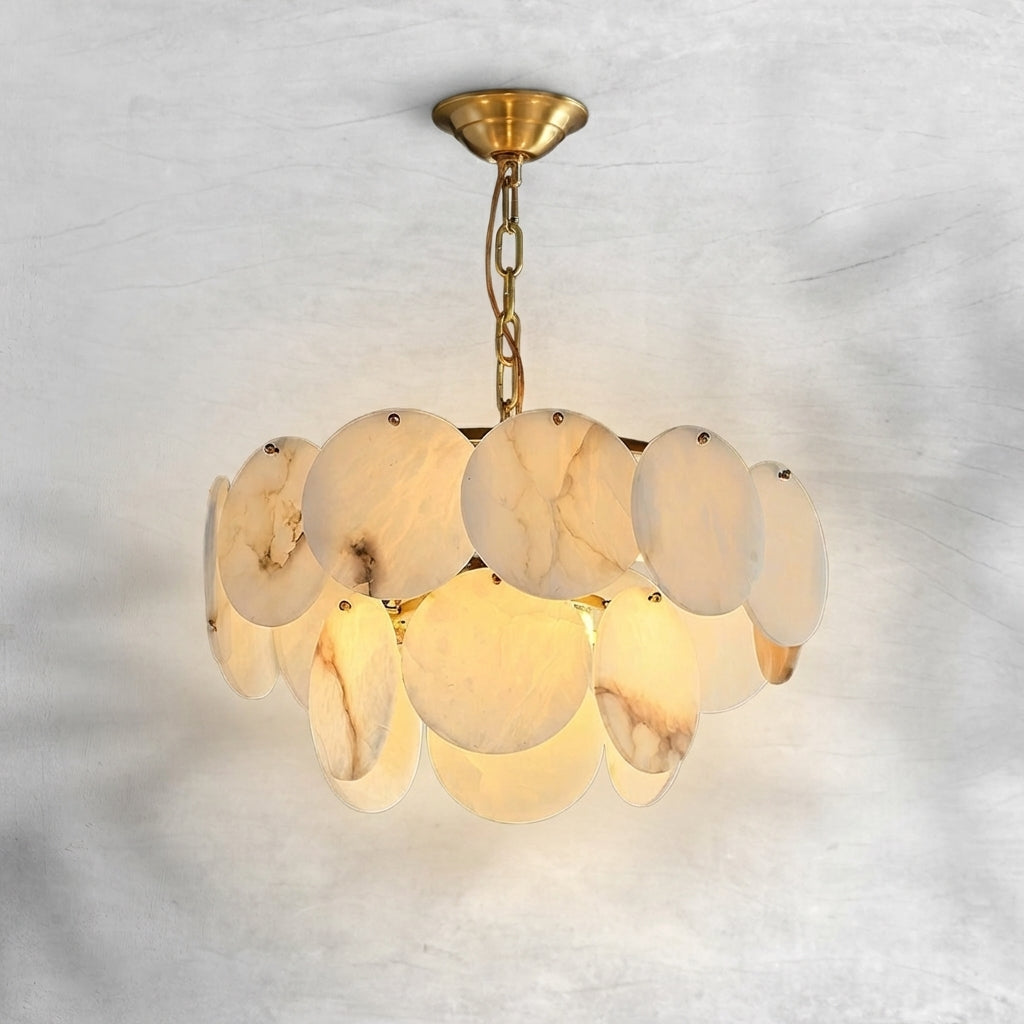 Riviko Opulent Alabaster Shell Brass Chandelier - Background Shot