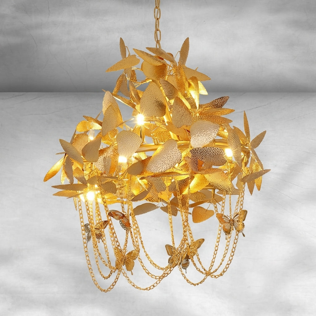 Riviko Aura Gold Leaf Modern Staircase Chandelier - Background Shot