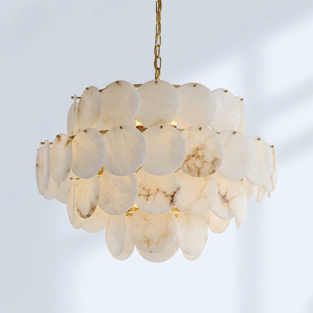 Riviko Opulent Alabaster Shell Brass Chandelier - Studio Shot