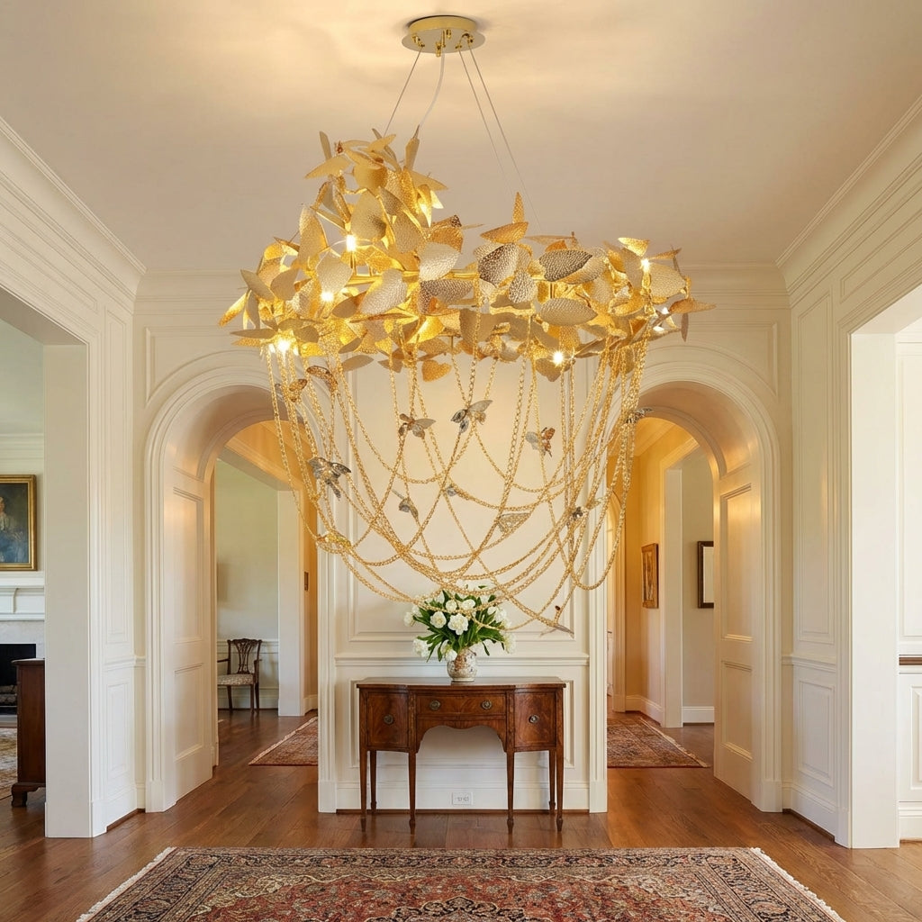 Riviko Della Modern Gold Leaf Living Room Chandelier - Scene