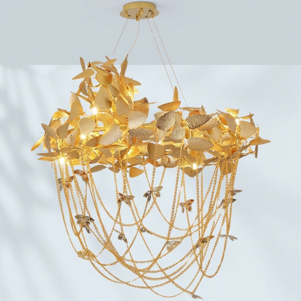Riviko Della Modern Gold Leaf Living Room Chandelier - Studio Shot